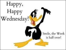 Happy Wednesday! Smile, the Week is half over! Happy, Happy Wednesday! Smile, the Week is half over! A cartoon duck. Free Download 2024 greeting card