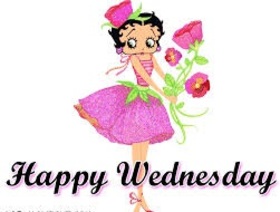 greeting card with a wish for a good wednesday. Happy Wednesday and Good Morning, buddy. Card with charming girl in pink dress. Be the most beautiful on this day. Free Download 2024 greeting card
