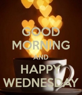 Happy Wednesday and Good Morning! Happy Wednesday and Good Morning... A cup of coffee. Hearts. Free Download 2024 greeting card