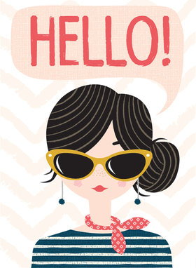 Hello, my lovely friend! How fares it?! New ecard. Free image. Card with beautiful girl. Yellow sunglasses and blue earrings. Free Download 2022 greeting card