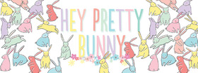 Hey pretty bunny! How's tricks? New ecard. Download free image. Yellow, red, green and blue rabbits. Cute bunny! Free Download 2025 greeting card