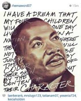 Martin Luther King Day! Ecard. I have a dream that my four little children will one day live in a nation where they will not be judged by the color of their skin, but by the content of their character. Free Download 2025 greeting card