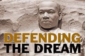 Martin Luther King statue. Defending the dream. Free Download 2024 greeting card