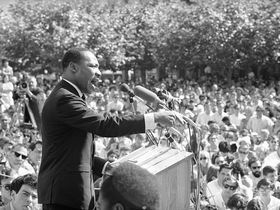 Martin Luther King Day speaking for people. Martin Luther King is rights fighter. Free Download 2024 greeting card