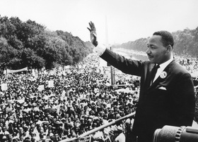 Martin Luther King with his people. Ecard. Martin Luther King was waged to the people. Free Download 2024 greeting card