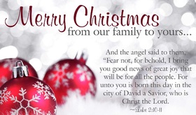 Merry Christmas card to you! Merry Christmas 2018 FROM OUR fAMILY TO YOURS. And the angel said to them... Free Download 2024 greeting card