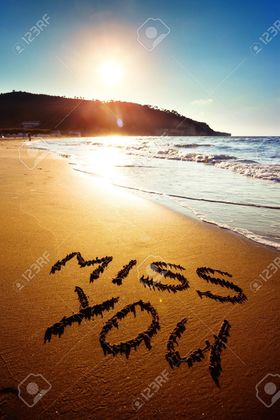 Miss You on the beach. Miss you written on beach of ocean. Ecard. Free Download 2025 greeting card