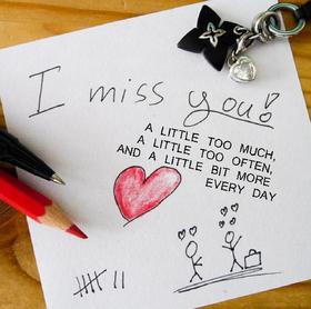 I Miss You letter. Ecard for You. A little too much, a little too often, and a little bit more every day. Free Download 2025 greeting card