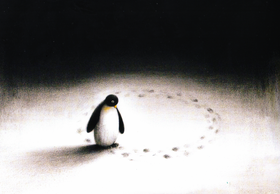 I Miss You card. Penguin alone. Sadness. Ecard for You. Free Download 2023 greeting card