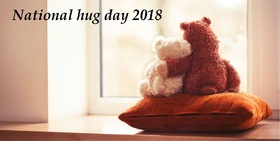 National Hug Day dear friends. Ecard... Bears... Embrace... Pillow... Think of something good... Free Download 2025 greeting card