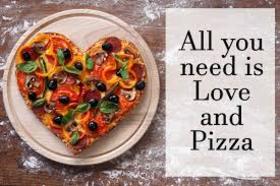 All you need is pizza. All you need is love and pizza. I like pizza. Everybody loves pizza. National Pizza Day. Free Download 2025 greeting card