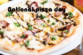National pizza day card for you, my friend! A good day begins with pizza. Start your day with pizza. Postcard with pizza. Fast food. Food for the Soul. Free Download 2024 greeting card