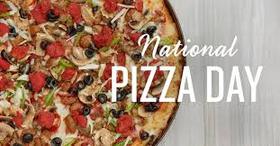 National pizza day postcard from mom. The most delicious pizza is the one that Mom prepared. Share the pizza with the whole family. Pizza. Love. food. Happiness. Free Download 2025 greeting card