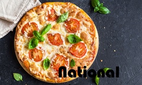 Day of pizza. New Ecard. Pizza with tomatoes. Great pizza. Fast food. Pizza Holiday. Free Download 2025 greeting card