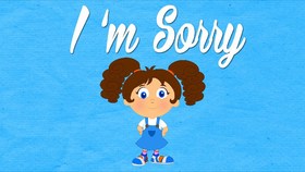 I'm sorry for being fidget, mom. Dear Mom, I know that I am naughty. Forgive me, please. I promise that I will behave well. I love you. Little girl on blue background. Free Download 2025 greeting card