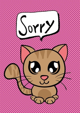 This little kitten asks you for forgiveness. Ecard Do not get excited, do not be offended, I'm sorry very much, believe me! Cute kitty with big eyes. I'm so sorry. Free Download 2025 greeting card