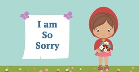 Sorry, grandmother! That's for you. New ecard. Little Red Riding Hood with a bouquet of flowers for the grandmother as an apology. You have my deepest apologies, grandma. Free Download 2024 greeting card