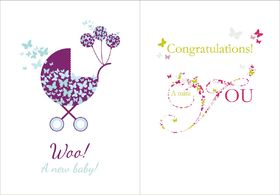 Two postcards for a new born baby. Baby postcards. New baby wishes. Congratulations. Having a baby is always the happiest and brightest event in the life of every family. Free Download 2024 greeting card
