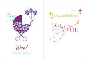 Two postcards for a new born baby. Baby postcards. New baby wishes. Congratulations. Having a baby is always the happiest and brightest event in the life of every family. Free Download 2025 greeting card