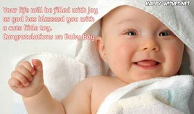 Wishes for new born baby. Smiling baby. Ecard. Baby boy. Always smile. New born baby wishes. Baby. Your life will be filled with joy as god has blessed you with a cute little toy. Free Download 2024 greeting card