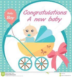 Congratulations! A new baby. Ecard. A new baby. Congratulations on a new born baby boy. Baby boy postcard. Baby boy in a baby carriage. Free Download 2023 greeting card