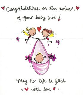 New born baby and angels. Ecard. Baby wishes. New born baby. Congratulations on the arrival of your baby girl. With love. Free Download 2024 greeting card