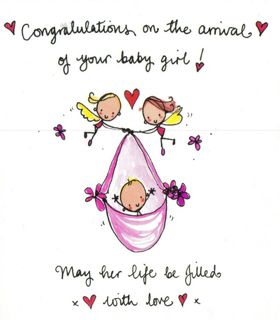 New born baby and angels. Ecard. Baby wishes. New born baby. Congratulations on the arrival of your baby girl. With love. Free Download 2025 greeting card