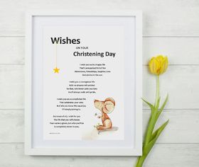 Wishes on your Christening Day. New ecard. Wishes for a new born baby on a Chrestening Day. Christening day postcard for a young family. Free Download 2025 greeting card