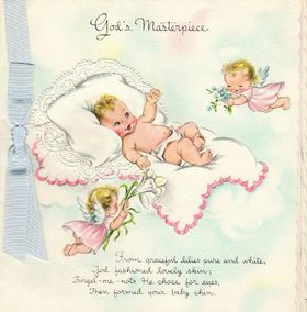 God's masterpiece. New ecard for free. Baby is a god's masterpiece. Congratulations! Postcard for a baby. My best wishes for you new born baby. Free Download 2023 greeting card