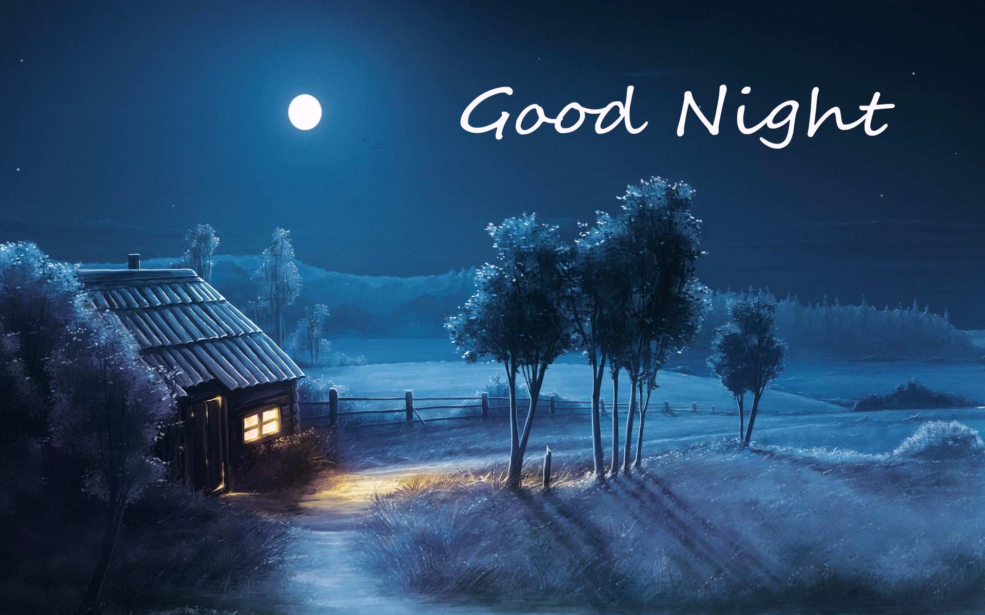 Good Night Winter Snow House In The Village The Best Greeting Card For You