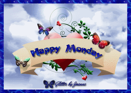 Happy Monday with a blue frame. Ecard. Monday. Monday wishes. Monday means face new glories by accepting new challenges. Good morning. Free Download 2024 greeting card