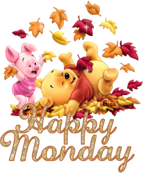 Happy Monday gif with Winnie the Pooh. Ecard. Have Happy Monday. Gif with Winnie the Pooh. Beautiful autumn postcard for anybody with Happy Monday words. Free Download 2023 greeting card