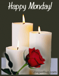 I wish your Monday to be happy. New ecard. Candles and rose. Happy monday picture gif. Gif with Happy Monday wishes. Free Download 2025 greeting card