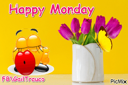 Colorful Monday postcard. Gif ecard. Monday postcard for friends and family. I wish you Monday morning very happy. Good morning. Free Download 2024 greeting card