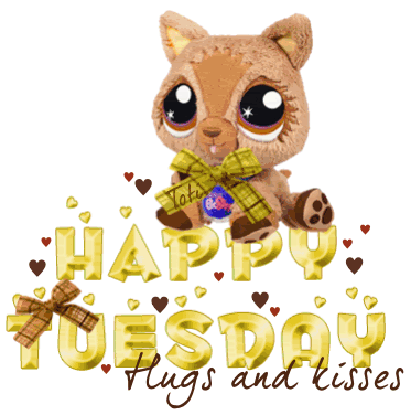 Happy Tuesday, Hugs and Kisses. Gif Ecard. Tuesday. Have a good day. Nice Tuesday. Hugs and kisses. Pretty kitty wishes a great tuesday. Free Download 2022 greeting card