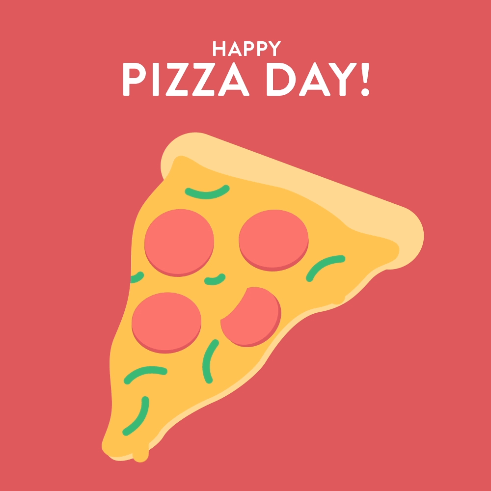 Happy pizza day! It's for you, friend. New Ecard. Free animated card for a friend. A beautiful piece of pizza. Red background. I love pizza. Free Download 2024 greeting card
