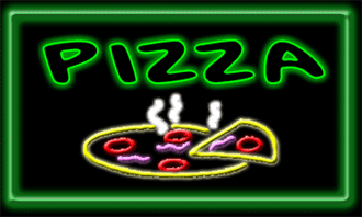 National pizza day card for everyone. Bright animation card with pizza. Hot pizza. On a national pizza day. Green and red colors. Black background. Free Download 2024 greeting card