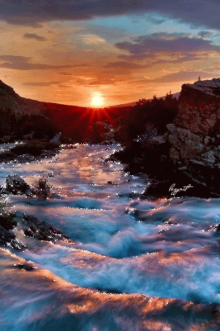 Beautiful water flow. Nature gif card. The best greeting card for You.