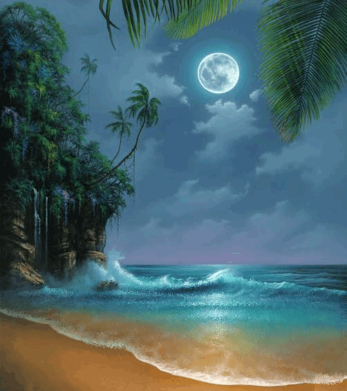 A quiet evening on the beach. Nature gif card. Heaven on earth. nature animation. Beach. Quiet evening. Waves. Sea. Quiet weather. Free Download 2024 greeting card