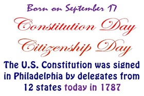 Constitution day... Greeting card... The U.S. Constitution was signed in Philadelphia by delegates from 12 states today in 1787... Free Download 2024 greeting card