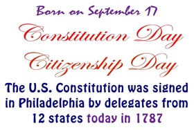 Constitution day... Greeting card... The U.S. Constitution was signed in Philadelphia by delegates from 12 states today in 1787... Free Download 2025 greeting card