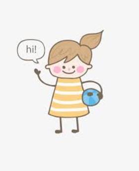 Hi! This little girl says hello to you. New ecard. Hi dear! It's a good weather today. Have a nice day. Little girl with a blue ball. Free Download 2025 greeting card