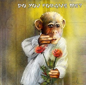 Monkey with any red roses Do you forgive me? Free Download 2024 greeting card
